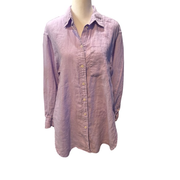 GAP Weekend Tunic Shirt Lavender Linen Button Down Size S - Picture 9 of 12